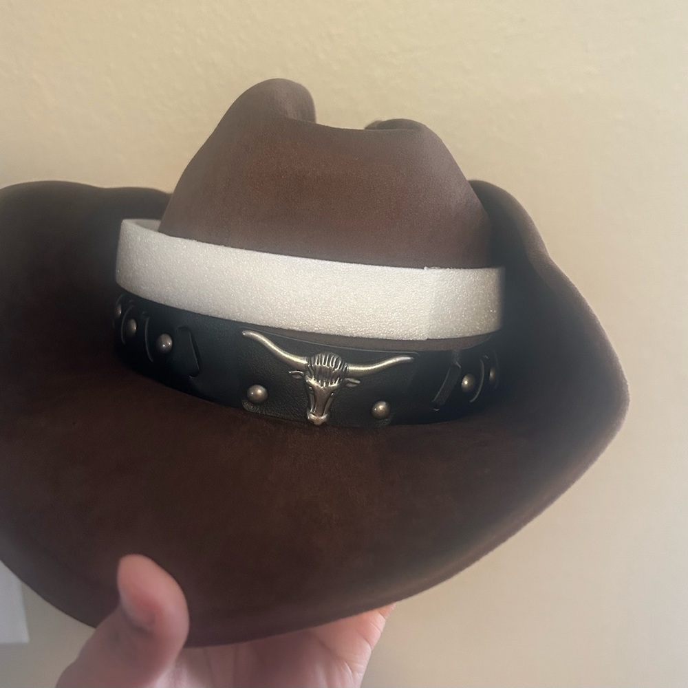 Brown Cowboy Hat with Silver Bull Accent